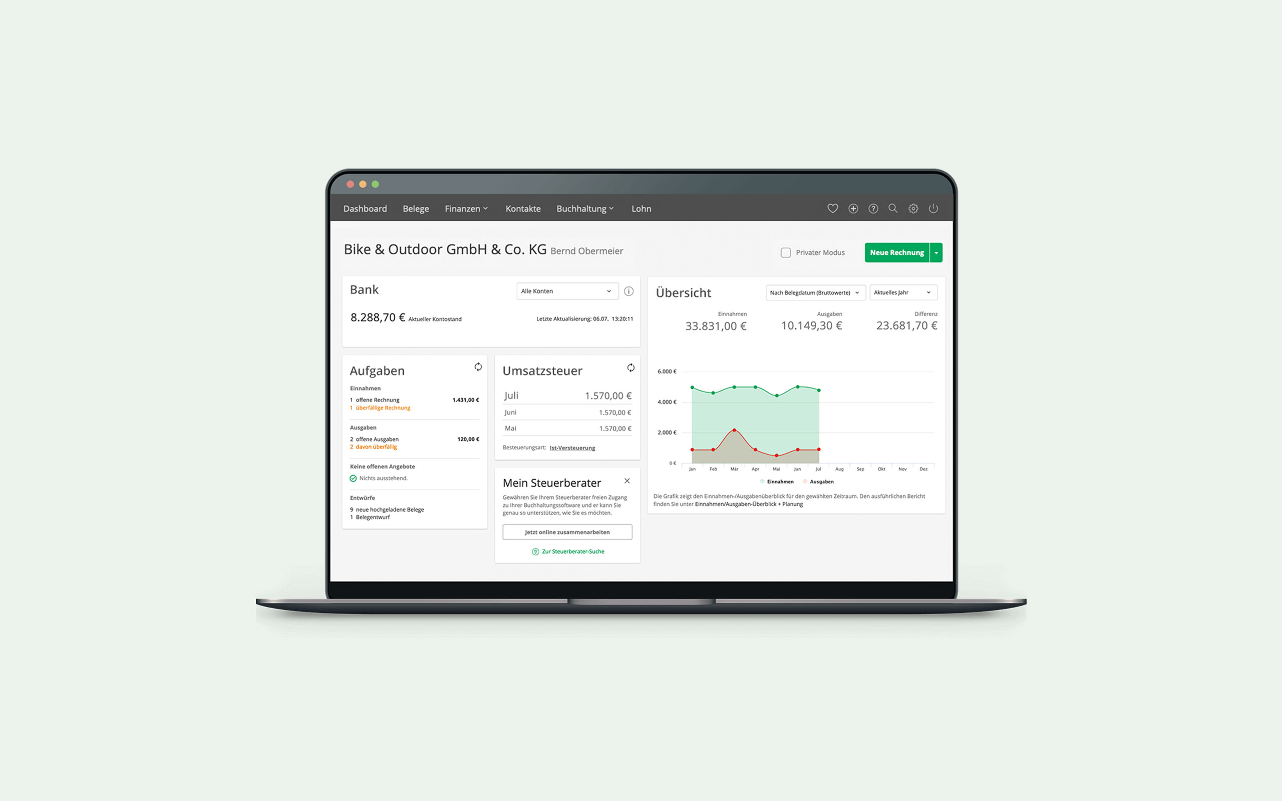 Buchhaltungssoftware Mockup: Effiziente Verwaltung der Finanzen für kleine bis mittelständische Unternehmen